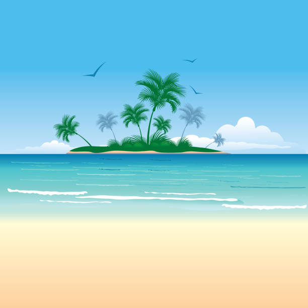 illustrazioni stock, clip art, cartoni animati e icone di tendenza di isola tropicale - sabbia illustrazioni