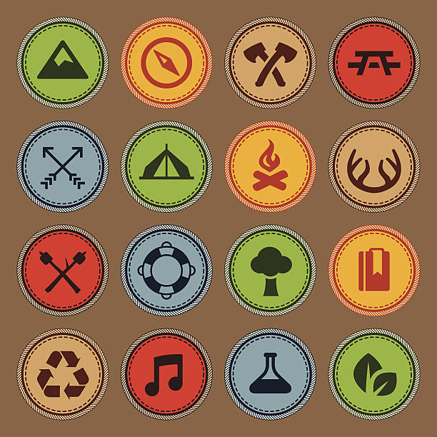 bildbanksillustrationer, clip art samt tecknat material och ikoner med merit badges - flickscouter