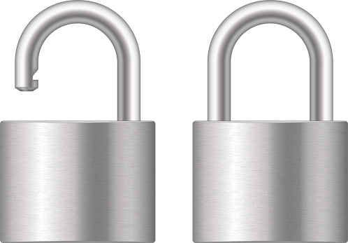 Locked And Unlocked Padlock Silver Stock Illustration - Download Image Now  - Padlock, Lock, Locking - iStock