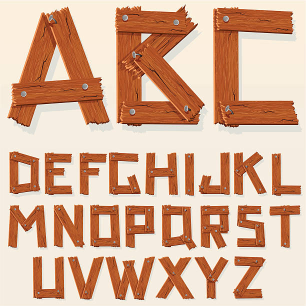 illustrations, cliparts, dessins animés et icônes de alphabet en bois rustique - text wood alphabet nature