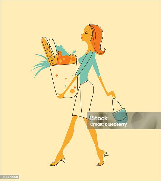 Femme Avec Sac De Shopping Vecteurs libres de droits et plus d'images vectorielles de Acheter - Acheter, Adulte, Aliment