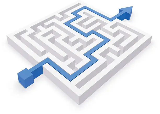 Vector illustration of Maze Solution Simple Strategy