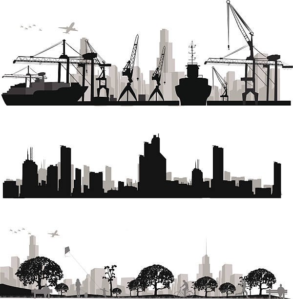 skyline shiluettes.vector illustrationen - sea freight transportation transportation shipping stock-grafiken, -clipart, -cartoons und -symbole