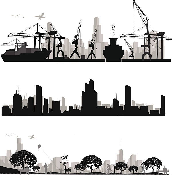 City skyline shiluettes.Vector illustration Vector illustration.Modern city silhouette. industry silhouettes stock illustrations