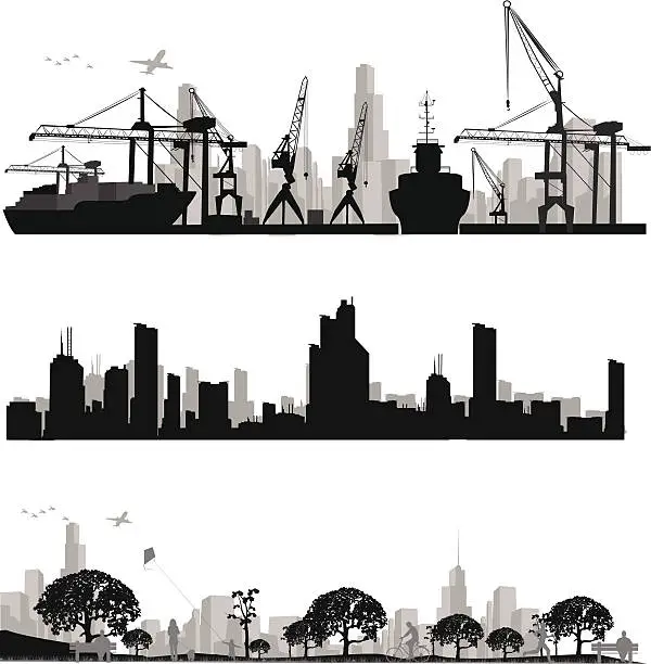 Vector illustration of City skyline shiluettes.Vector illustration