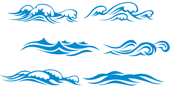 Wave symbols set for design isolated on white background