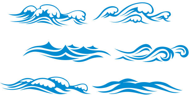 Wave symbols Wave symbols set for design isolated on white background wave water silhouettes stock illustrations