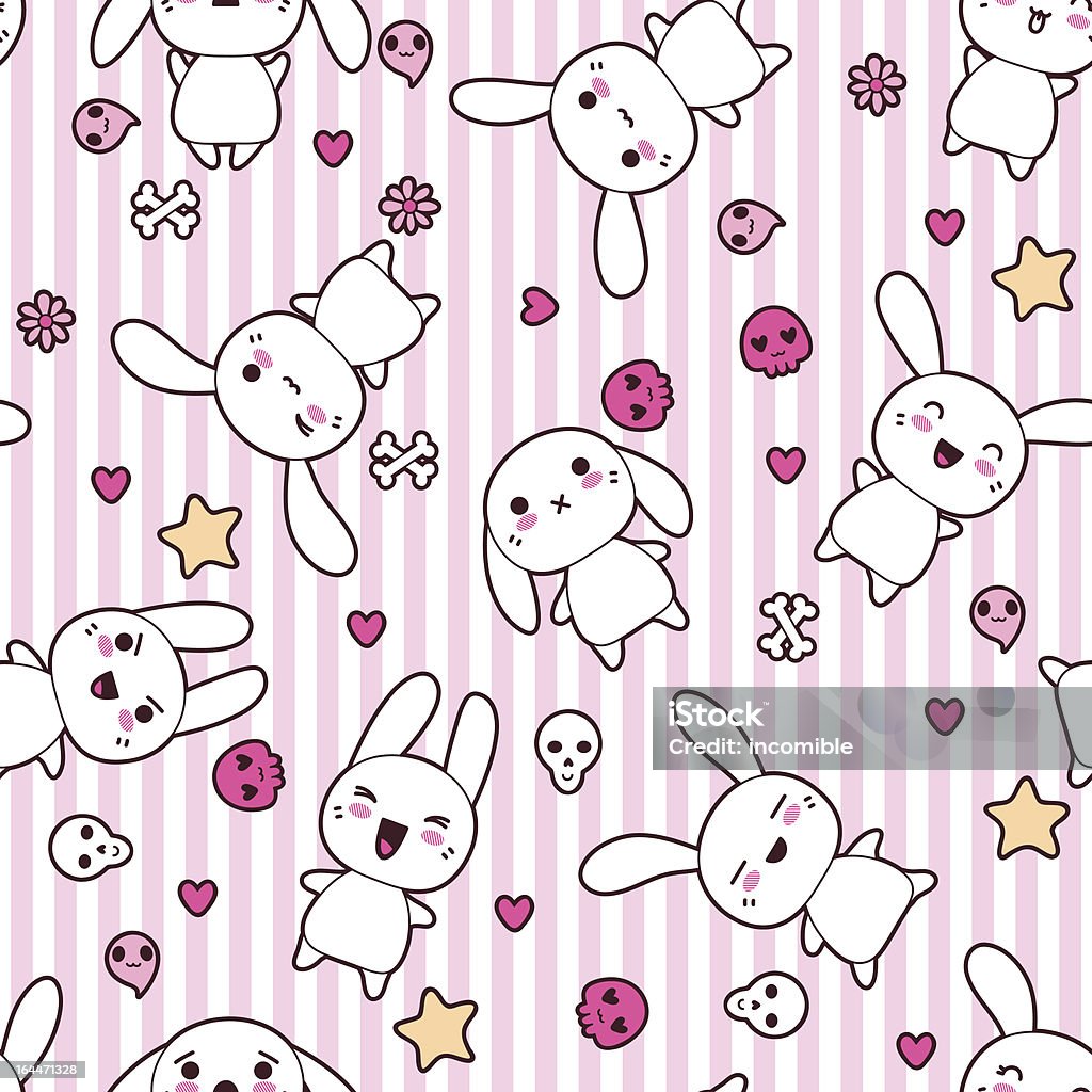 Seamless vector kawaii rabbit with skulls background Seamless pattern with doodle. Vector kawaii illustration.http://img-fotki.yandex.ru/get/6512/172879529.0/0_98399_7b9c51d2_M.jpg Kawaii stock vector