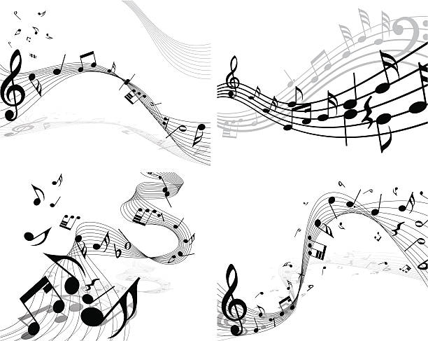 notes staff set Vector musical notes staff background set for design use bass guitar wallpaper stock illustrations