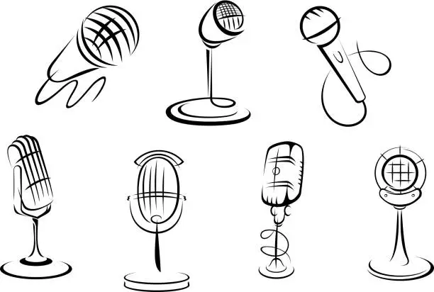 Vector illustration of Retro microphones sketches