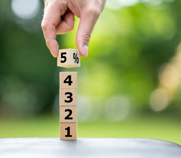 istock A stack of wooden cubes indicates the label '5 percent'. 1644717720