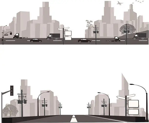 Vector illustration of Vector illustration.Highway silhouette .City skyline