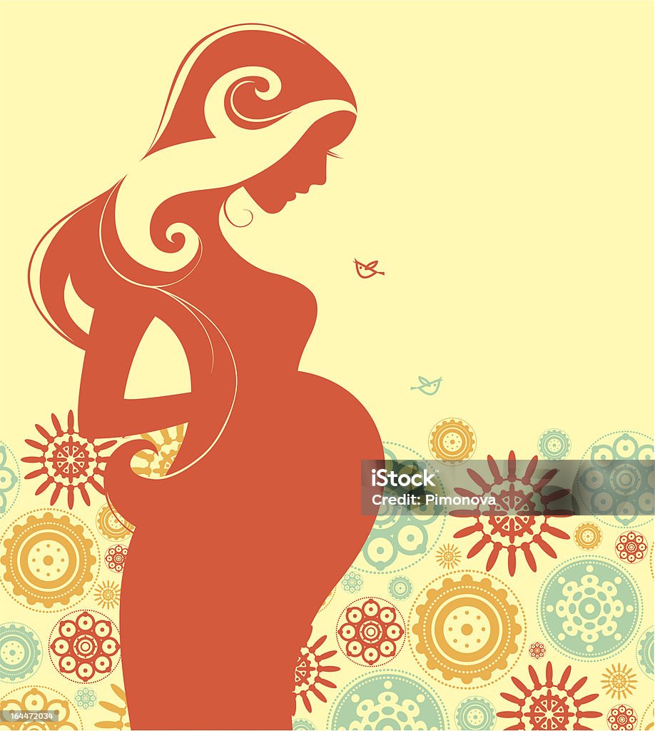 Background with silhouette of pregnant woman Background with silhouette of pregnant woman in flowers Abdomen stock vector
