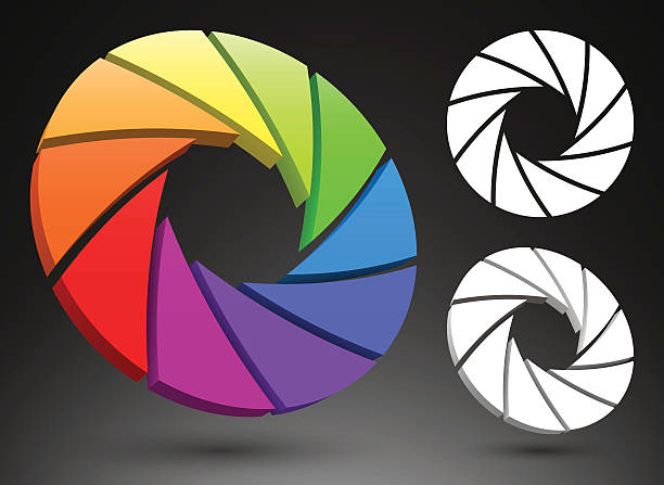 диафрагма-относительное отверстие объектива цвет колеса 3d - диафрагма относительное отверстие объектива иллюстрации stock illustrations