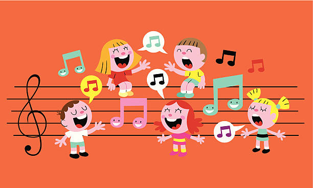 music kids cute kids singing music education stock illustrations