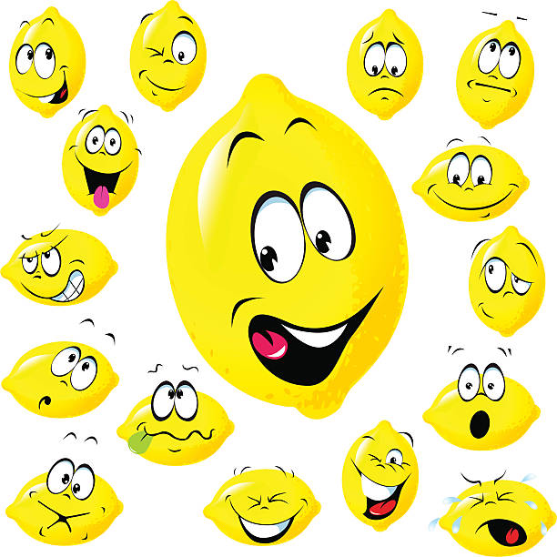 lemon cartoon with many facial expressions lemon cartoon with many facial expressions isolated on white background sour face stock illustrations