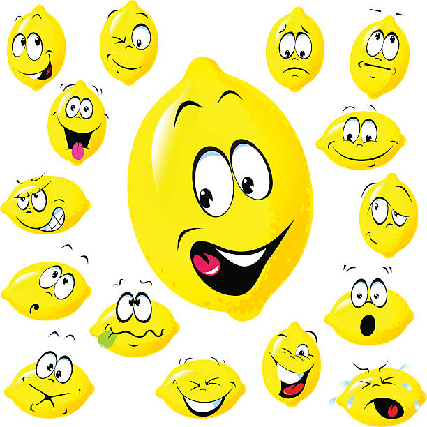 lemon cartoon with many facial expressions vector art illustration