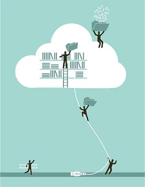 Vector illustration of Cloud computing teamwork business success