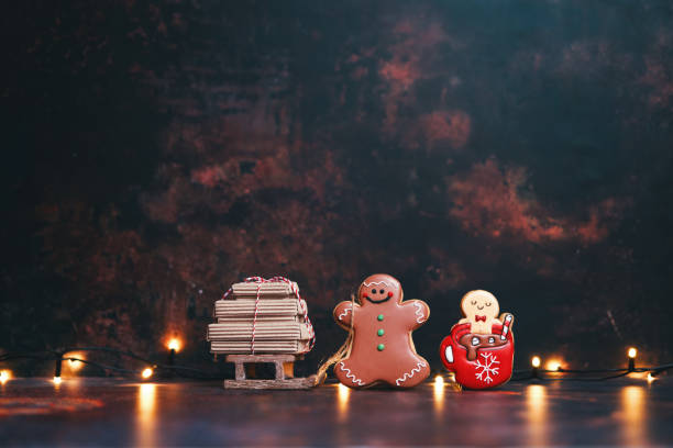 Decorated Gingerbread Christmas Cookies on Christmas Background
