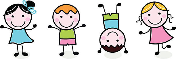 ilustraciones, imágenes clip art, dibujos animados e iconos de stock de grupo de niños felices doodle aislado en blanco - child waiting in line in a row party