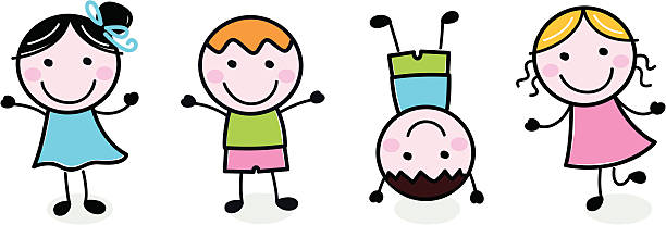 ilustrações de stock, clip art, desenhos animados e ícones de sarrabisco feliz grupo de crianças isolada em branco - child waiting in line in a row party