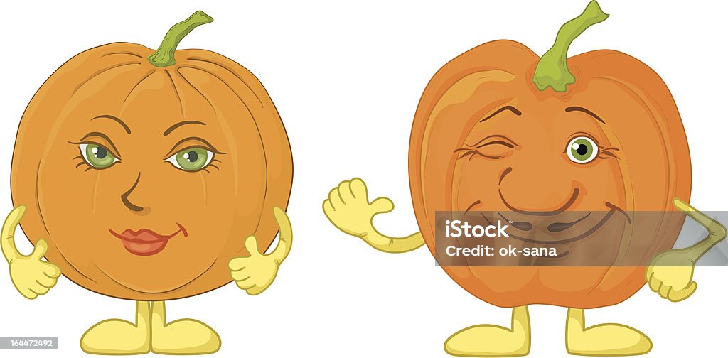 Pumpkins character "Cartoon, vegetables, two character pumpkins isolated on white background. Vector illustration" Adult stock vector
