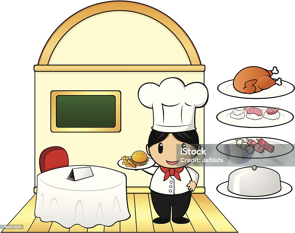 Chef no restaurante - Vetor de Assado royalty-free
