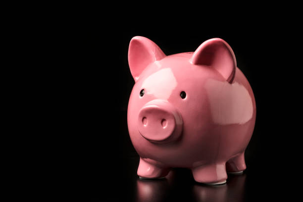 istock Pink piggy bank isolated on black background 164472561