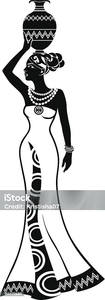 Girl in african style Girl with vase on head stencil in african style stencil Adult stock vector