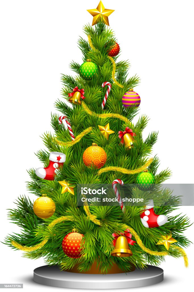 Decorated Christmas Tree vector illustration of decorated Christmas tree against white Art And Craft stock vector