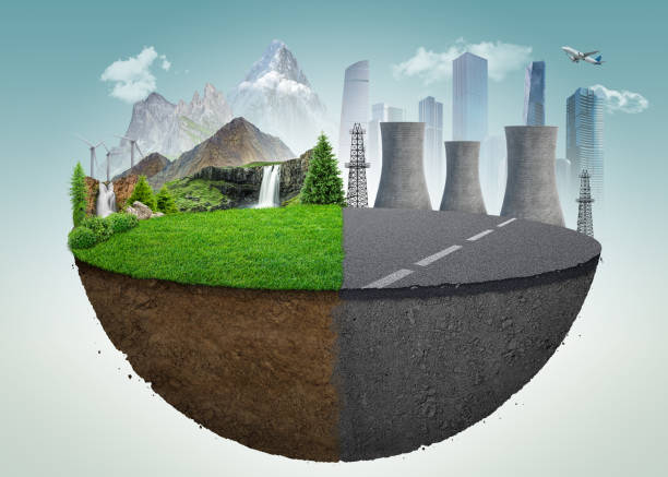 istock plot with grass and asphalt road. power plants and green nature. eco friendly and environment damage issues design. copy space. 1644727870
