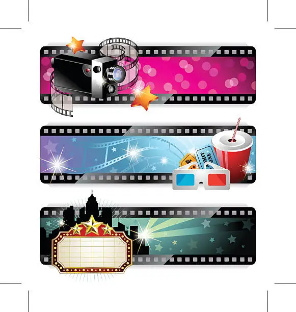 Vector illustration of Vector graphics of three film strip banners
