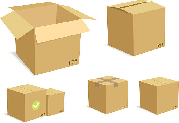 pudełka zestaw karton - cardboard box white background paper closed stock illustrations