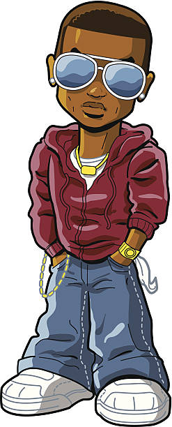 Rapper Urban ethnic african-american black hip hop rapper wearing a hoodie and cool sunglasses cool graffiti characters stock illustrations
