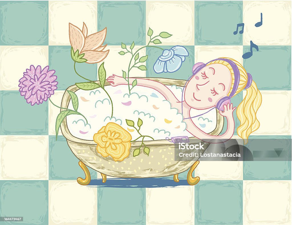 Donna rilassante nella vasca da bagno - arte vettoriale royalty-free di Fiore