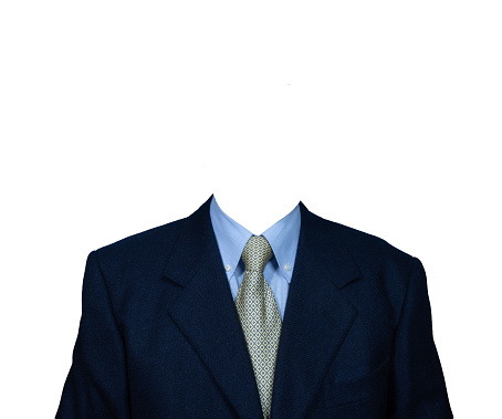 a man in a business suit isolated without a head on a transparent background