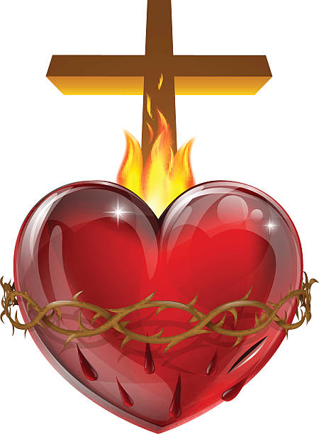 ilustrações, clipart, desenhos animados e ícones de sacred coração - cross shape cross heart shape jesus christ