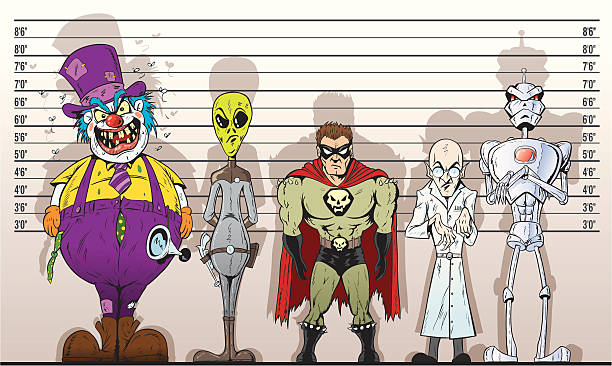 Super Villain lineup vector art illustration