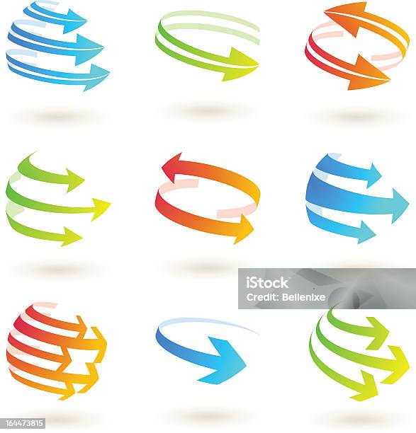 Набор Абстрактных Colordul Значок Стрелки — стоковая векторная графика и другие изображения на тему Символ стрелка - Символ стрелка, Сфера, Абстрактный
