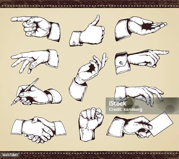 Set Of Vintage Hands Stock Illustration - Download Image Now - Retro Style, Old-fashioned, Human Hand