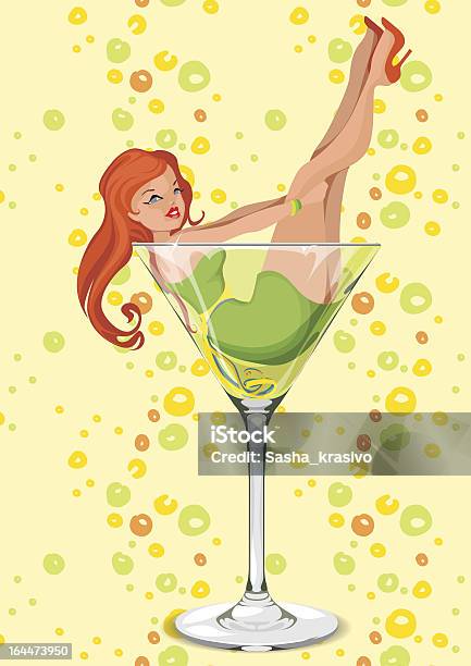 A Pelo Rossa Ragazza In Un Bicchiere Da Cocktail - Immagini vettoriali stock e altre immagini di Donne - Donne, Martini, Adulto