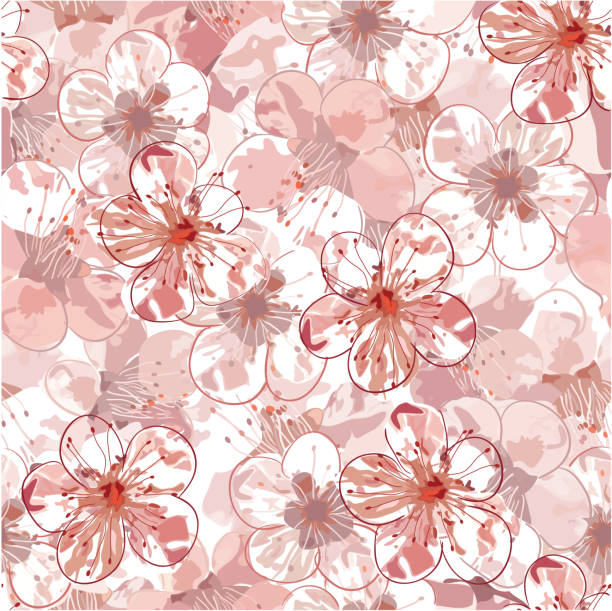 illustrazioni stock, clip art, cartoni animati e icone di tendenza di sakura seamless pattern - blossom growth single flower cherry blossom