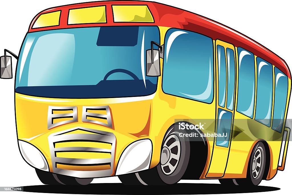 small school bus little yellow school bus with a red roof (vector illustration) Arranging stock vector