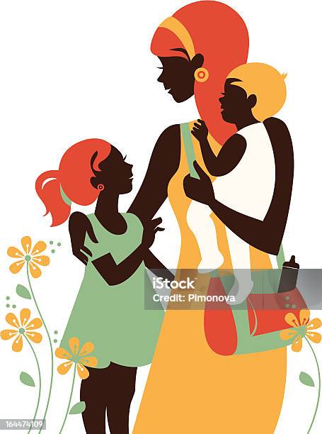 Beautiful Mother Silhouette With Her Children Stock Illustration - Download Image Now - Adult, Baby - Human Age, Baby Girls