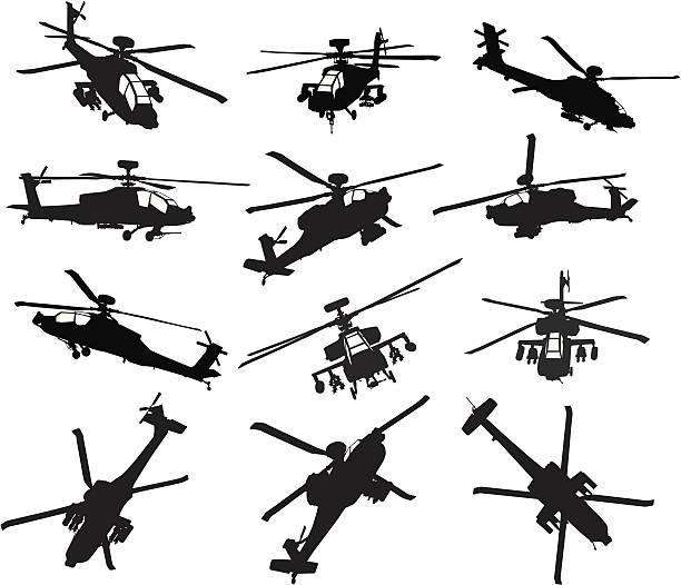 helikopter sylwetki zestaw - land vehicle military air vehicle military army stock illustrations