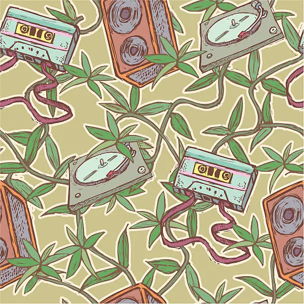 Vector illustration of Vintage pattern with musical items