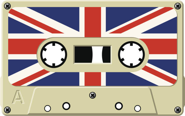 ilustraciones, imágenes clip art, dibujos animados e iconos de stock de música para uk, cassette de cinta - british flag flag british culture old fashioned