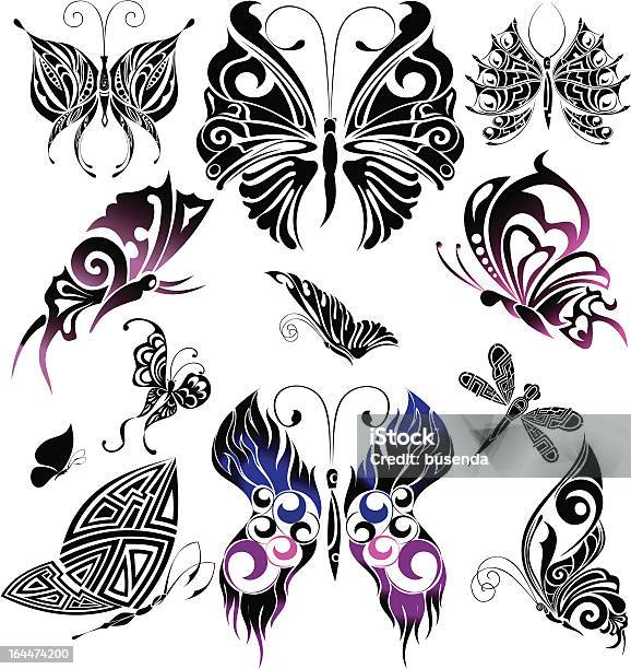 Set Of Butterfly Silhouettes Stock Illustration - Download Image Now - Abstract, Animal, Animal Body Part