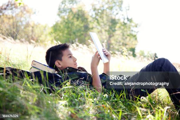 Elementary Student Using A Digital Tablet Stock Photo - Download Image Now - Agricultural Field, Boys, Cardigan Sweater