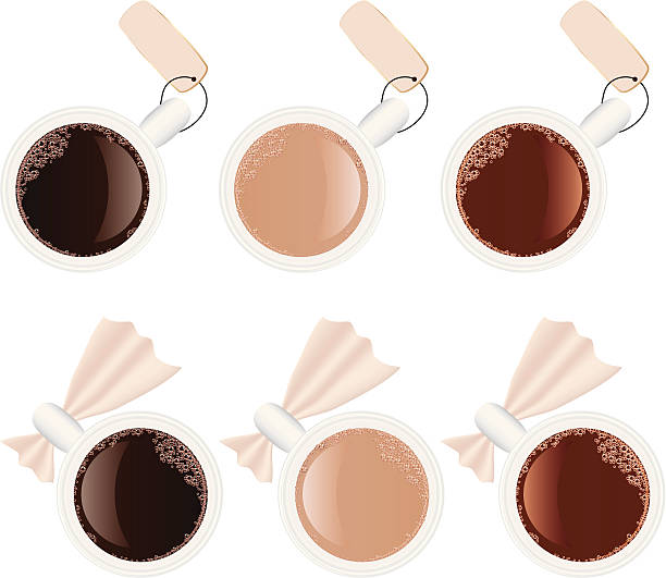 Six isolated cups with coffee vector art illustration